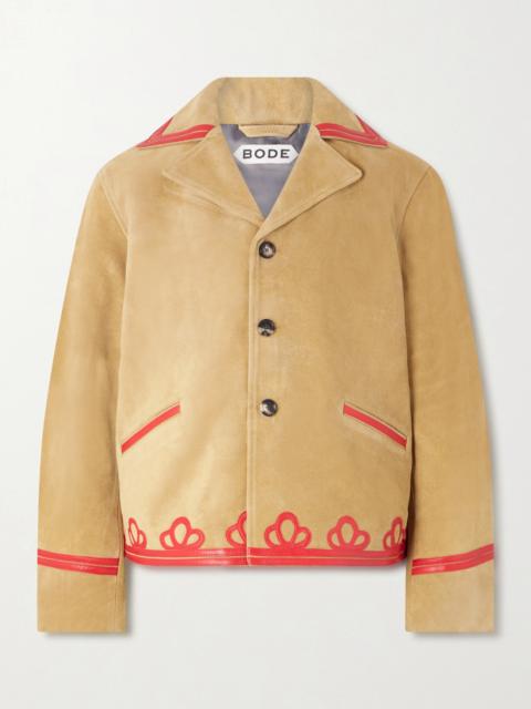BODE Trefoil Leather-Trimmed Suede Jacket