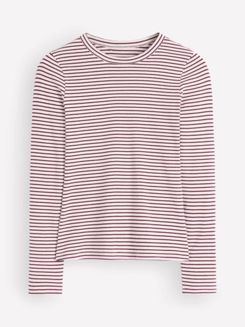 BODEN Annie Essential Crew Neck Top-Deep Wisteria and Ivory Stripe