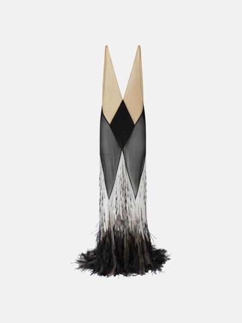 THE ATTICO SAND AND BLACK LONG DRESS