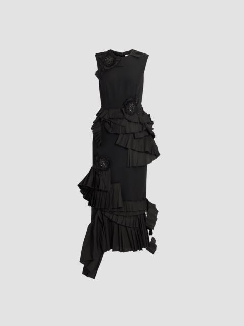 Erdem EMBROIDERED GRAIN DE POUDRE MIDI PENCIL DRESS