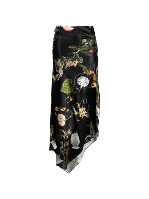 Monse botanical-print satin draped skirt