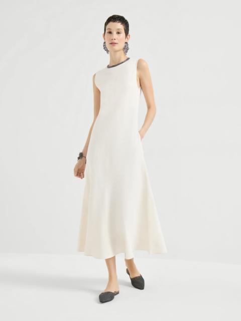 Viscose and linen fluid twill dress with precious collar