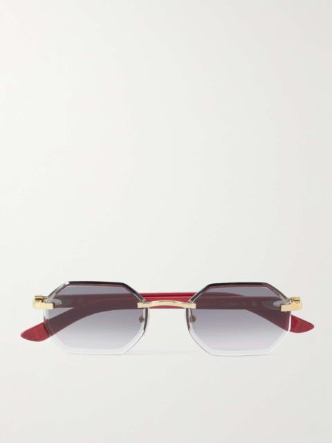 Octagon-Frame Gold-Tone and Wood Sunglasses