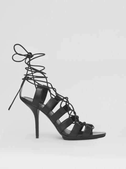 Cut-out Leather Laced Stiletto-heel Sandals