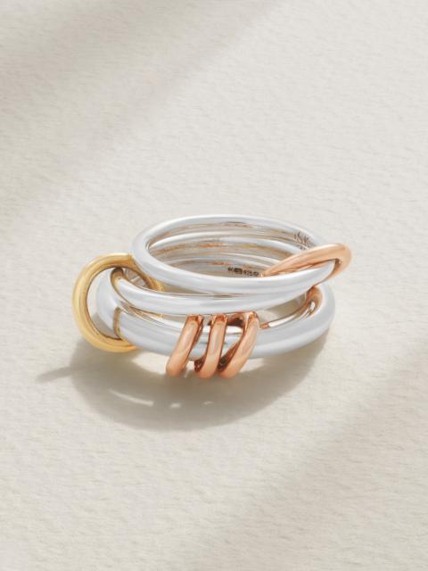 Spinelli Kilcollin Orion Set Of Three Sterling Silver And 18-karat Yellow And Rose Gold Rings