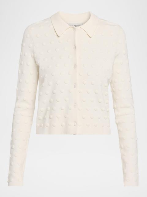 LELA ROSE Pucker Dot Knit Collared Cardigan