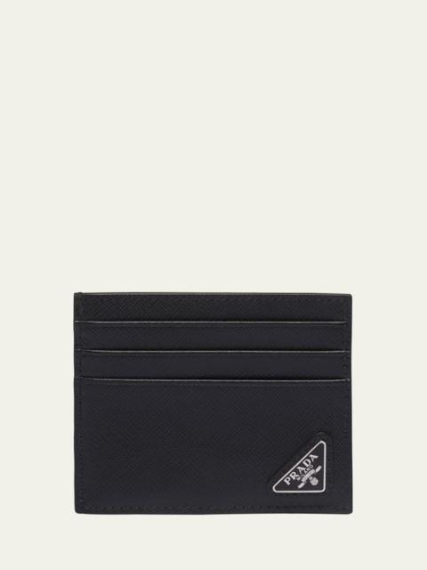 Men's Saffiano Leather Logo Card Case