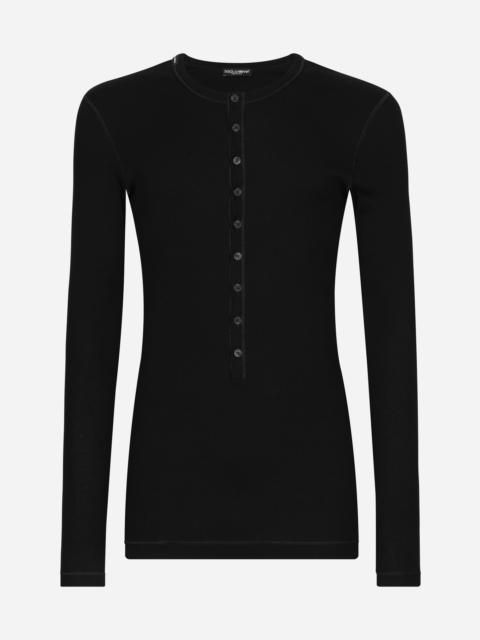 Dolce & Gabbana Fine-rib cotton granddad-neck T-shirt