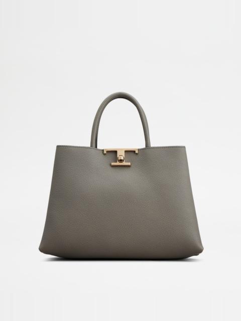 Tod's T TIMELESS SHOPPING BAG IN LEATHER SMALL - GREY