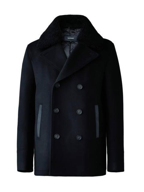 MACKAGE Men's Cole Wool Double-Breasted Shearling-Collar Jacket - Black