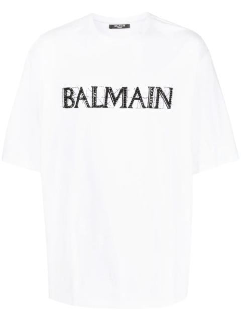 BALMAIN MEN Loose Fit Crystal Logo SS Oversized T-Shirt White/Black