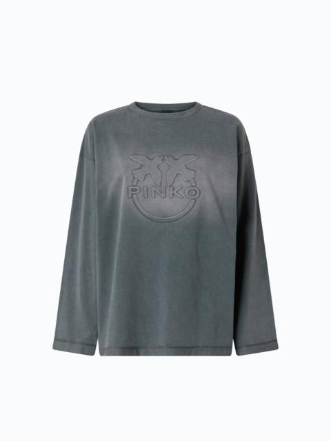 PINKO FADED-EFFECT SWEATSHIRT WITH LOVE BIRDS LOGO