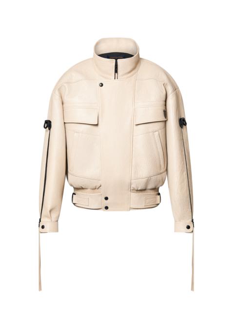 Louis Vuitton Zipper Accent Grained Leather Biker Jacket
