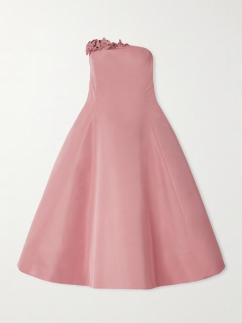 Oscar de la Renta Strapless Embellished Appliquéd Faille Midi Dress