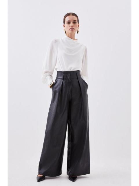 KAREN MILLEN Petite Faux Leather High Waisted Wide Leg Trousers