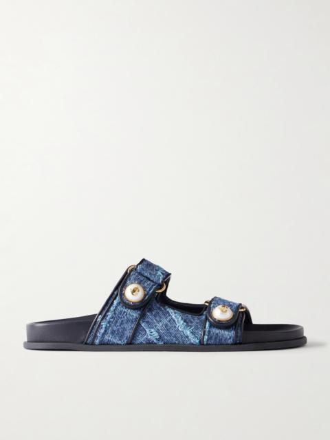 JIMMY CHOO Fayence Embellished Frayed Denim Sandals