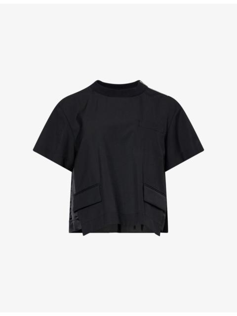 sacai Cropped Short-Sleeves Woven Top