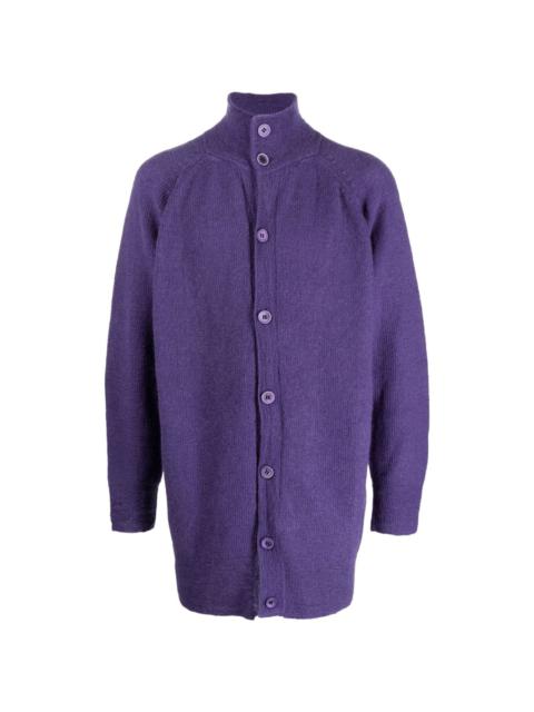 high-neck button-up cardigan