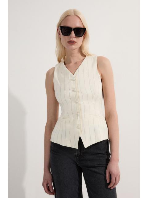 KAREN MILLEN Premium Linen Viscose Pinstripe Tailored Waistcoat