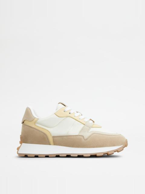 Tod's SNEAKERS IN SUEDE AND FABRIC - BEIGE, WHITE, YELLOW