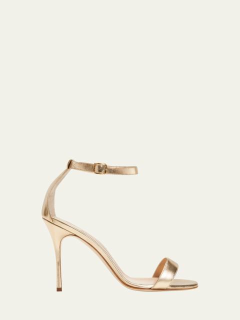Manolo Blahnik Chaos Metallic Ankle-Strap Stiletto Sandals