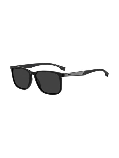BOSS TEMPLE-LOGO SUNGLASSES IN BLACK ACETATE