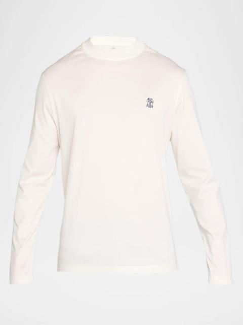 Brunello Cucinelli Men's Cotton Crest Mock Neck T-Shirt