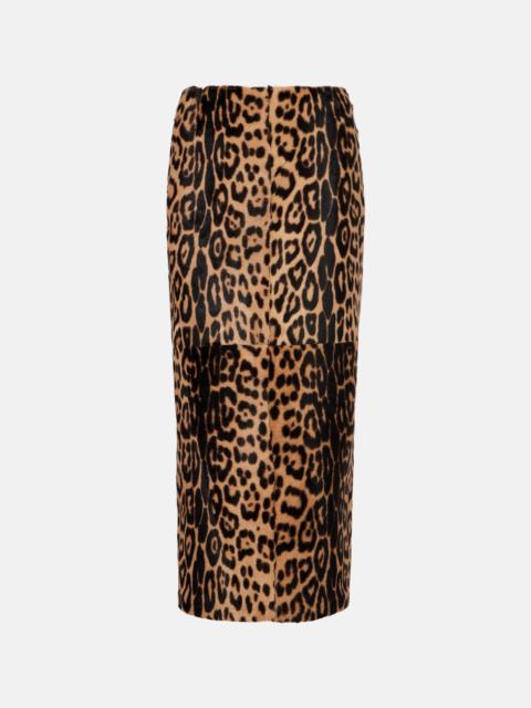 NOUR HAMMOUR Elyse leopard-print shearling pencil skirt