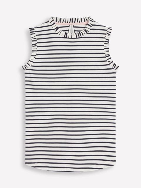 BODEN Supersoft Frill Detail Vest-Ivory, Navy Stripe