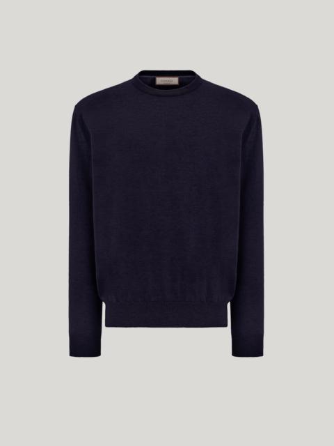 Canali NAVY BLUE CASHMERE LONG-SLEEVED CREW NECK
