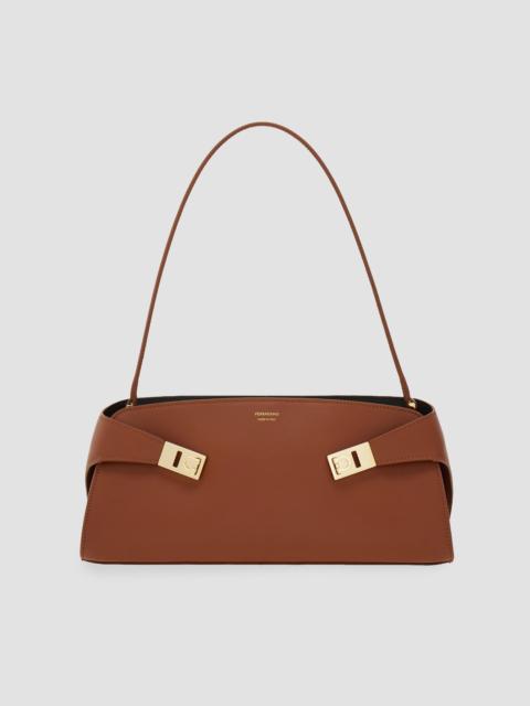 FERRAGAMO Women's East-West Hug Leather Shoulder Bag - New Cognac