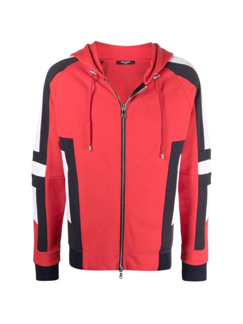 Balmain contrast-panel zip-up hoodie