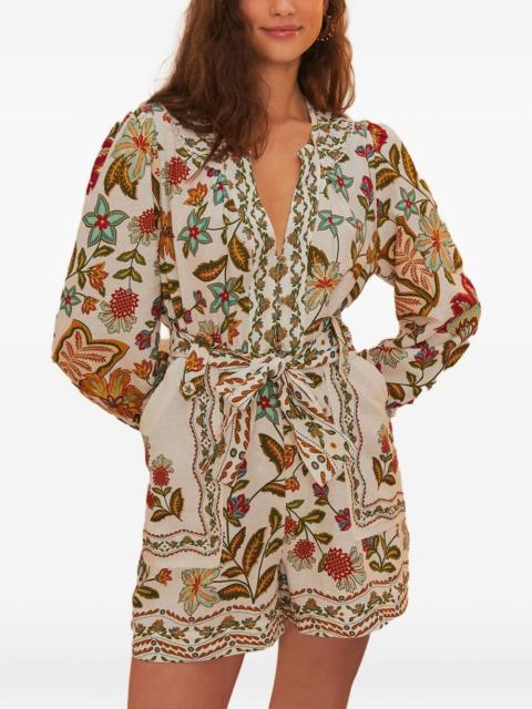 FARM RIO floral-print belted playsuit
