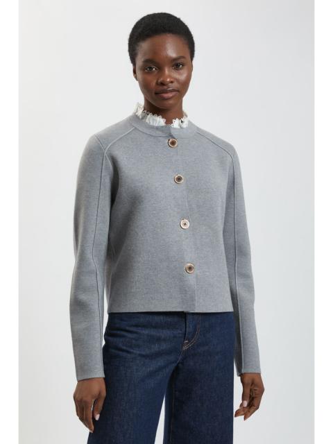 KAREN MILLEN Compact Wool Removable Collar Knitted Button Cardigan