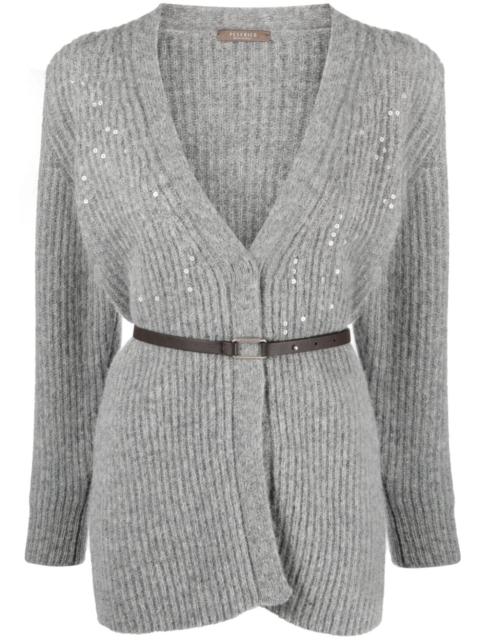 PESERICO sequin-embellished belted cardigan