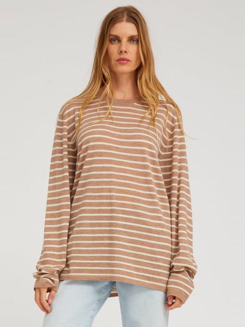 SPRWMN CAMEL STRIPE CASHMERE LONG SLEEVE TEE