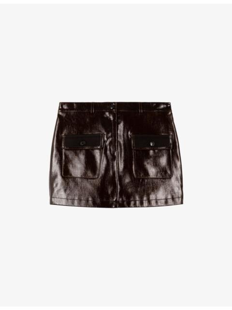 The Kooples High-Rise Vinyl-Effect Woven Mini Skirt