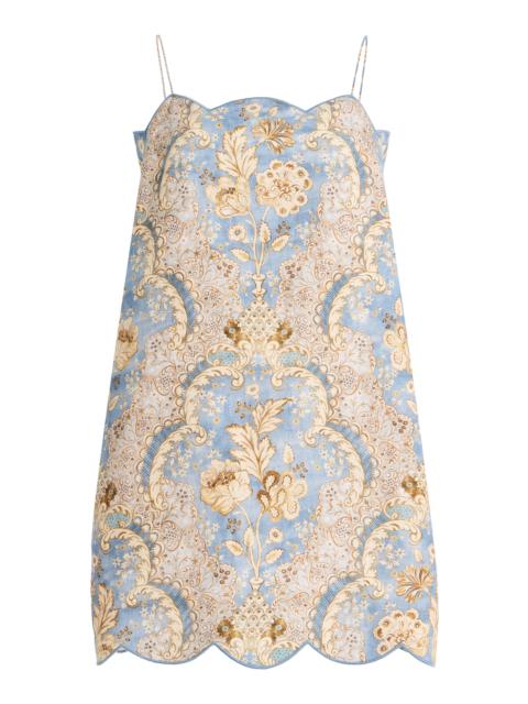 Zimmermann Daylight Scallopped Linen Mini Dress multi