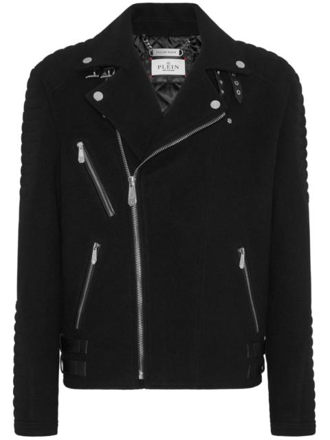 PHILIPP PLEIN logo-appliquÃ© padded biker jacket