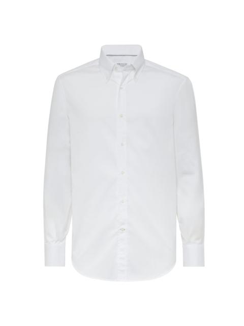 Brunello Cucinelli Men's Twill Basic Fit Shirt With Button-Down Collar - White