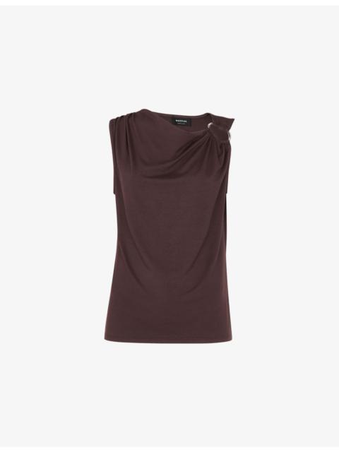 WHISTLES Ring-Detail Cowl-Neck Stretch-Woven Top