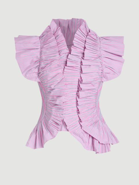 KAREN MILLEN Plus Size Pleated Stripe Ruffle Sleeve Woven Top