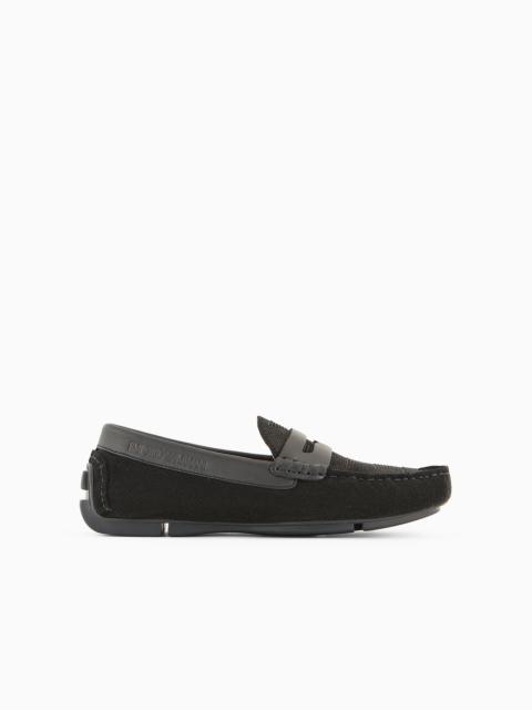 Micro-perforated suede driving loafers