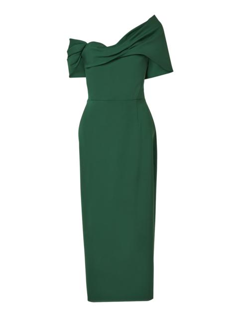 CAROLINA HERRERA Asymmetric Stretch-Wool Tailor Midi Dress green