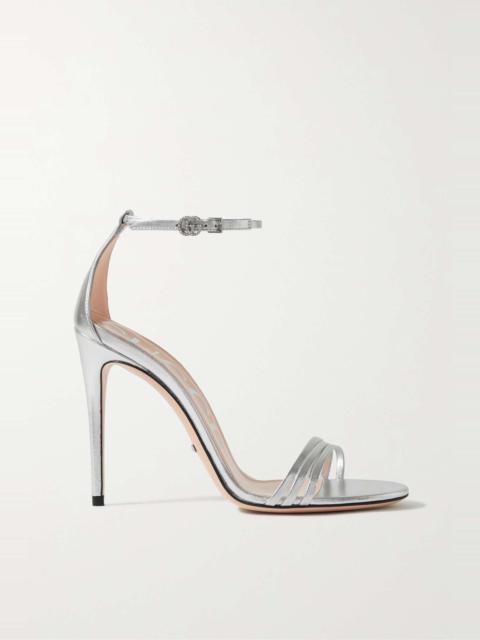 Crystal-embellished metallic leather sandals