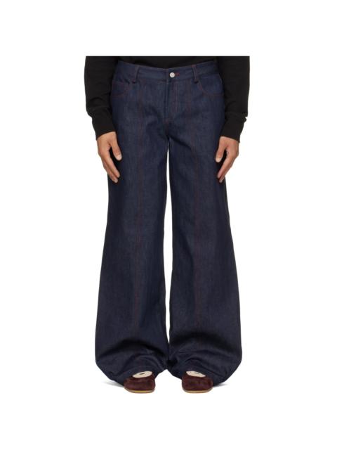 DEADWOOD Navy Progress Wide-Leg Denim Jeans