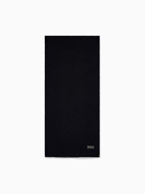 EMPORIO ARMANI VIRGIN WOOL SCARF WITH HERRINGBONE PATTERN AND FRINGE