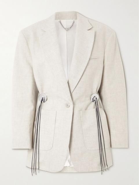 rabanne Embellished gathered wool and cotton-blend blazer Gray