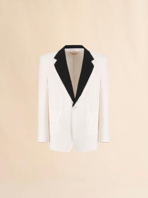 Marni WHITE COTTON JACKET WITH WAVES AND DROPS JACQUARD MOTIF