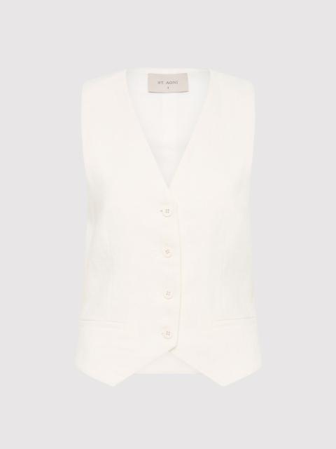 Tailored Linen Vest - Ivory